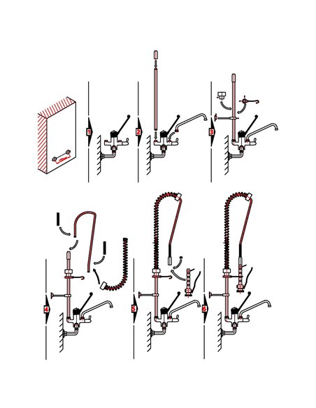 Commercial Wall-Mounted Pre-Rinse Spray Unit with Add-On Faucet &amp 6&quot Centres Chrome 