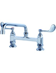 8&quot Deck Mounted Commercial Faucet with 8&quot Swing Spout &amp Wrist-Action Handles Chrome 