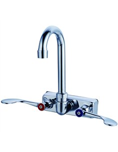 4&quot Wall Mounted Commercial Faucet with 8&quot Swing Spout &amp Wrist Action Handles 