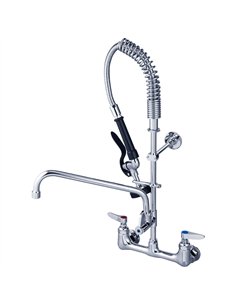 8&quot Wall Mounted Pre-Rinse Faucet with Add-On 6&quot Swing Spout &amp 22&quot Hose &amp Spray Valve 