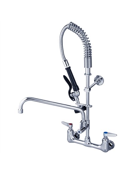 8&quot Wall Mounted Pre-Rinse Faucet with Add-On 6&quot Swing Spout &amp 22&quot Hose &amp Spray Valve 