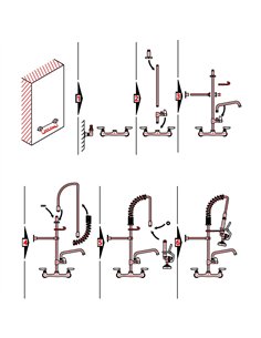 8&quot Wall Mounted Pre-Rinse Faucet with Add-On 6&quot Swing Spout &amp 22&quot Hose &amp Spray Valve  2