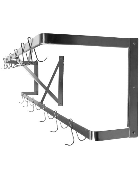 Commercial U-Style Wall Mounted Double Line Pot Rack with 12 Hooks Stainless Steel 1500x300x300mm | Stalwart DA-VMR1530U