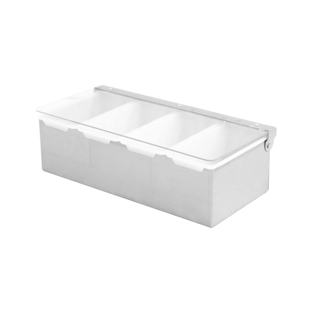 Professional Best Quality Garnish Tray / Condiment Dispenser with Lid 4 compartments Stainless steel & Plastic For Catering