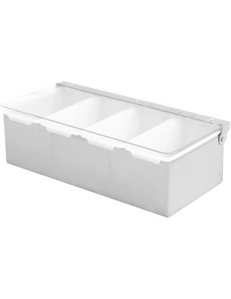 Professional Best Quality Garnish Tray / Condiment Dispenser with Lid 4 compartments Stainless steel & Plastic For Catering