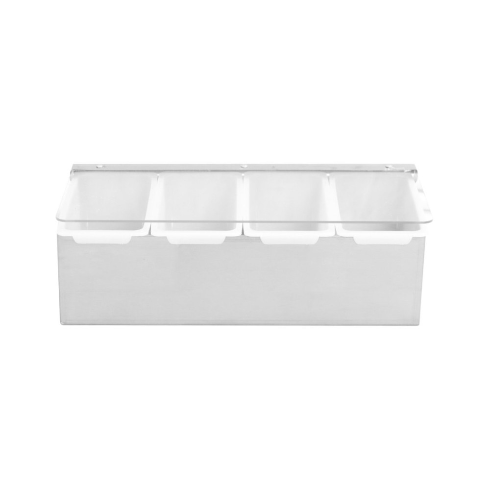Professional Best Quality Garnish Tray / Condiment Dispenser with Lid 4 compartments Stainless steel & Plastic For Catering