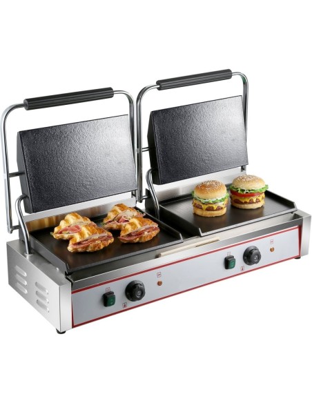 Professional High-Quality Heavy Duty Twin XL Panini Contact grill Smooth 4.4kW Dual Zone For Catering