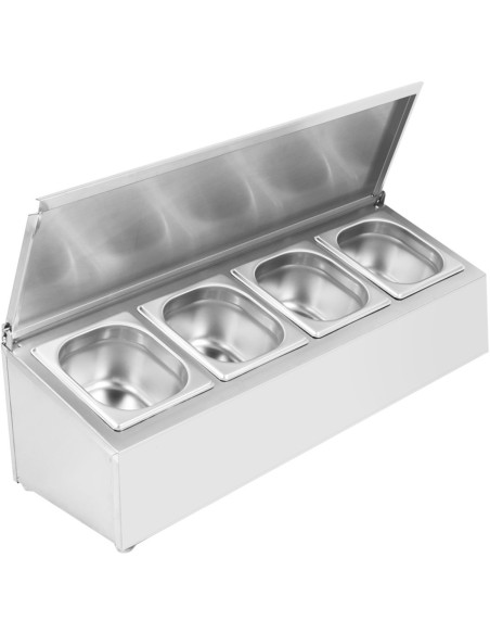 Professional Best Quality Commercial Condiment Holder with lid including 4xGN1/6-150mm containers Stainless steel For Catering