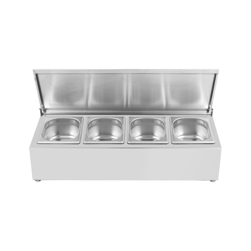 Professional Best Quality Commercial Condiment Holder with lid including 4xGN1/6-150mm containers Stainless steel For Catering