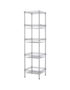 Commercial 5 Tier Basket Shelving Unit Chrome Wire 450x350x1500mm | DA-CJC1318