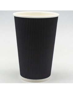 500pcs Black Ripple Wall Coffee Cup 16oz/473ml PE | Stalwart BR16OZ