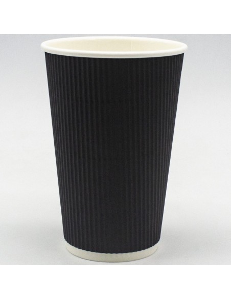 500pcs Black Ripple Wall Coffee Cup 16oz/473ml PE | Stalwart BR16OZ