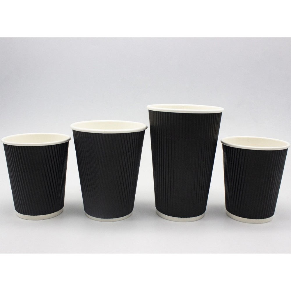 500pcs Black Ripple Wall Coffee Cup 16oz/473ml PE | Stalwart BR16OZ