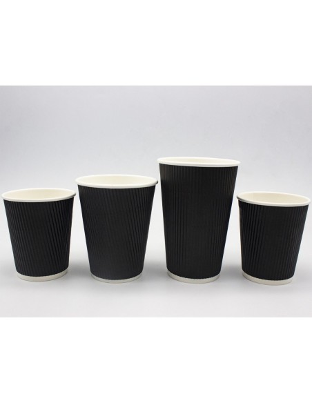 500pcs Black Ripple Wall Coffee Cup 16oz/473ml PE | Stalwart BR16OZ