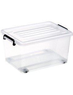 Pack of 12 Plastic Storage Box with Wheels &amp Lid &amp Clips 15 litre 400x295x208mm Polypropylene | Stalwart DA-S1015