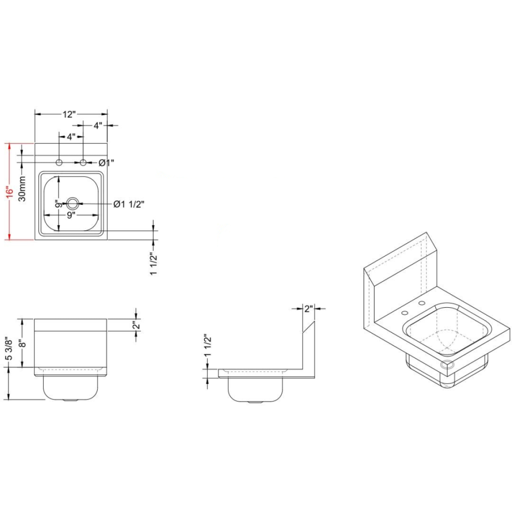 Wall mounted Hand Sink Wall mounted faucet Stainless steel | Stalwart HS12