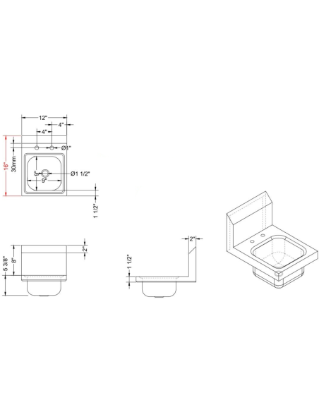 Wall mounted Hand Sink Wall mounted faucet Stainless steel | Stalwart HS12