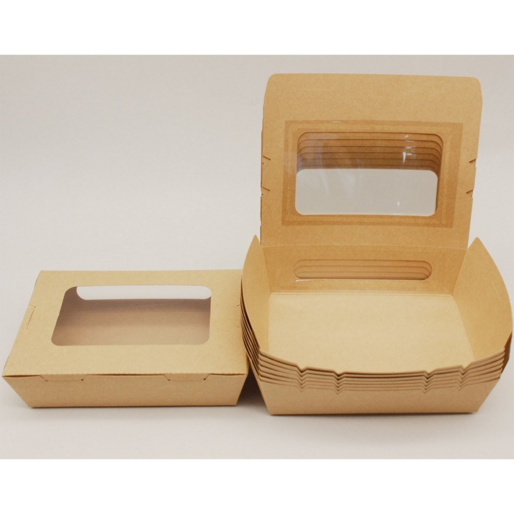 300pcs Kraft Salad Box with window 600ml PE | Stalwart DA-KSBWINDOW600