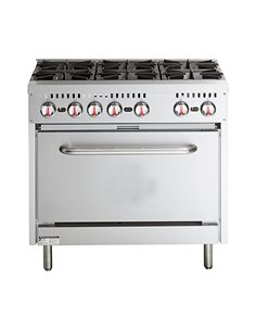 Professional-Grade 6 Burner Gas Range Oven (8kW/hr ea) with Removable Splashback & Overshelf For Commercial Kitchens