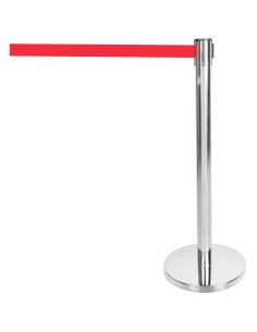 Silver Barrier Post with Red Retractable Belt 2m | Stalwart DA-SBP01BR