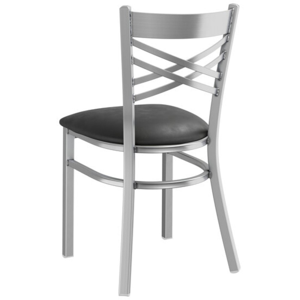 Steel Cross Back Chair with Black Vinyl Cushion Seat | Stalwart DA-GS6F0BSSTEELCUSHSEAT