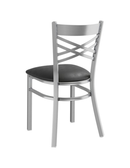 Steel Cross Back Chair with Black Vinyl Cushion Seat | Stalwart DA-GS6F0BSSTEELCUSHSEAT
