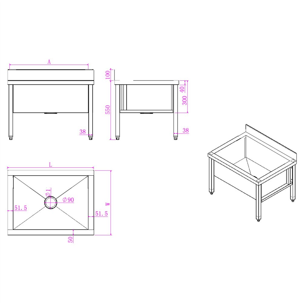 Commercial Stainless Steel Mop Sink with Low Rack &amp 2-in-1 Mop Holder 600x600x550mm | Professional CS25SMSJYLR6060