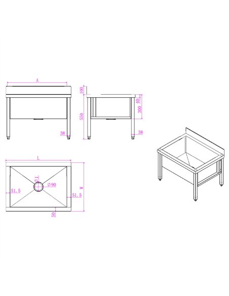 Commercial Stainless Steel Mop Sink with Low Rack &amp 2-in-1 Mop Holder 600x600x550mm | Professional CS25SMSJYLR6060