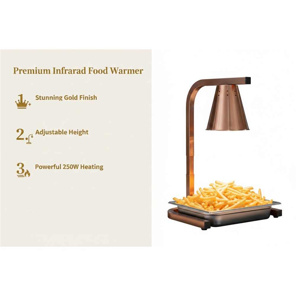 Commercial Food Warmer GN1/2 – 1 Heating Lamp 230×560×305 mm 250W Gold| Professional CS25EWL03G1
