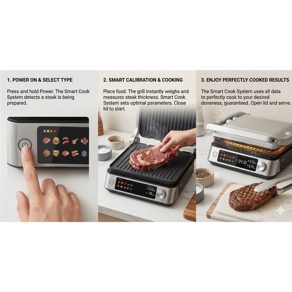 Professional Smart Contact Electric Grill with Non-Stick 23×29cm Plates 2200W 372×355×181mm | Professional CS25TCCK104