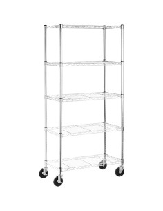 Professional 5 Tier Shelving Unit Chrome Wire with Wheels 600x350x1550mm | DA-LD6035155B5CW