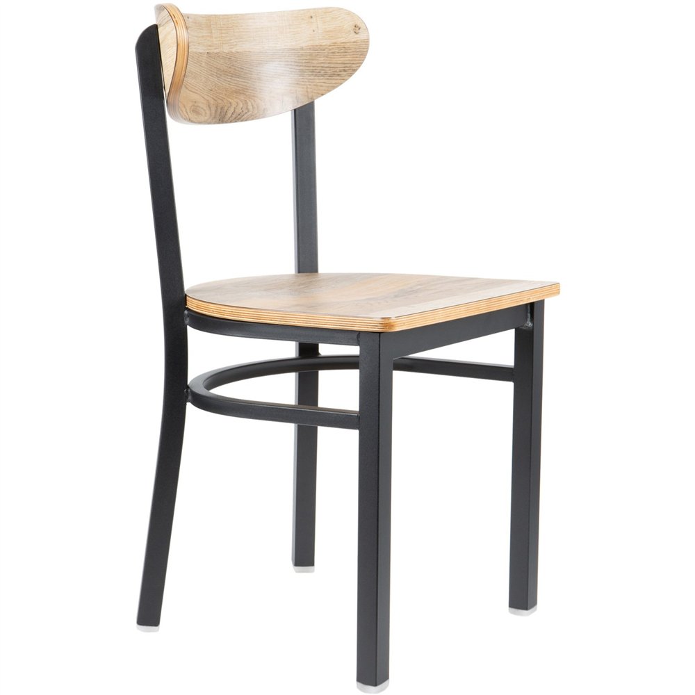 Black Steel Chair with Driftwood Seat &amp Driftwood Back | Professional CS25GS65VDWSDWB