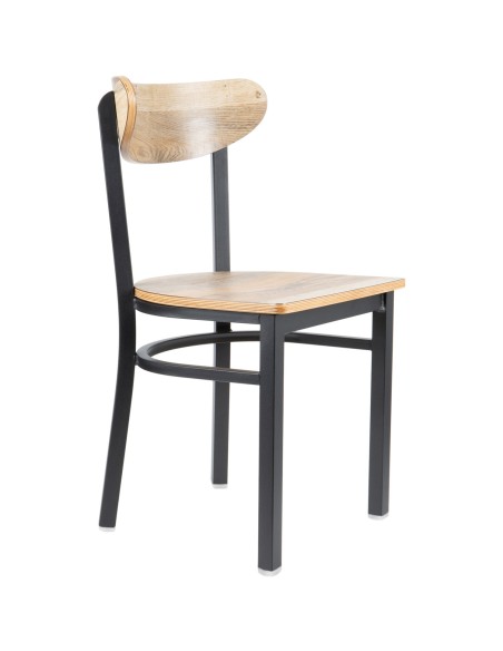 Black Steel Chair with Driftwood Seat &amp Driftwood Back | Professional CS25GS65VDWSDWB
