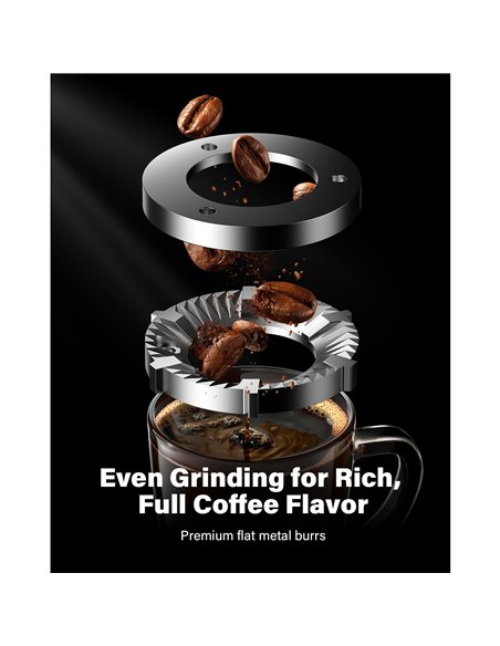 Commercial Flat Burr Coffee Grinder 150W with 240g Bean Hopper Black | Professional CS25CG836B