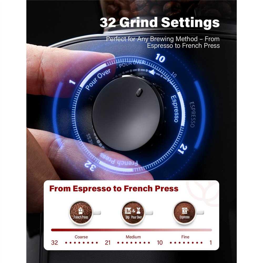 Commercial Flat Burr Coffee Grinder 150W with 240g Bean Hopper Black | Professional CS25CG836B