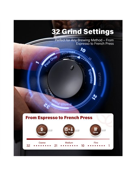 Commercial Flat Burr Coffee Grinder 150W with 240g Bean Hopper Black | Professional CS25CG836B