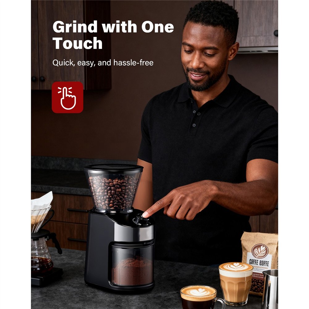 Commercial Flat Burr Coffee Grinder 150W with 240g Bean Hopper Black | Professional CS25CG836B