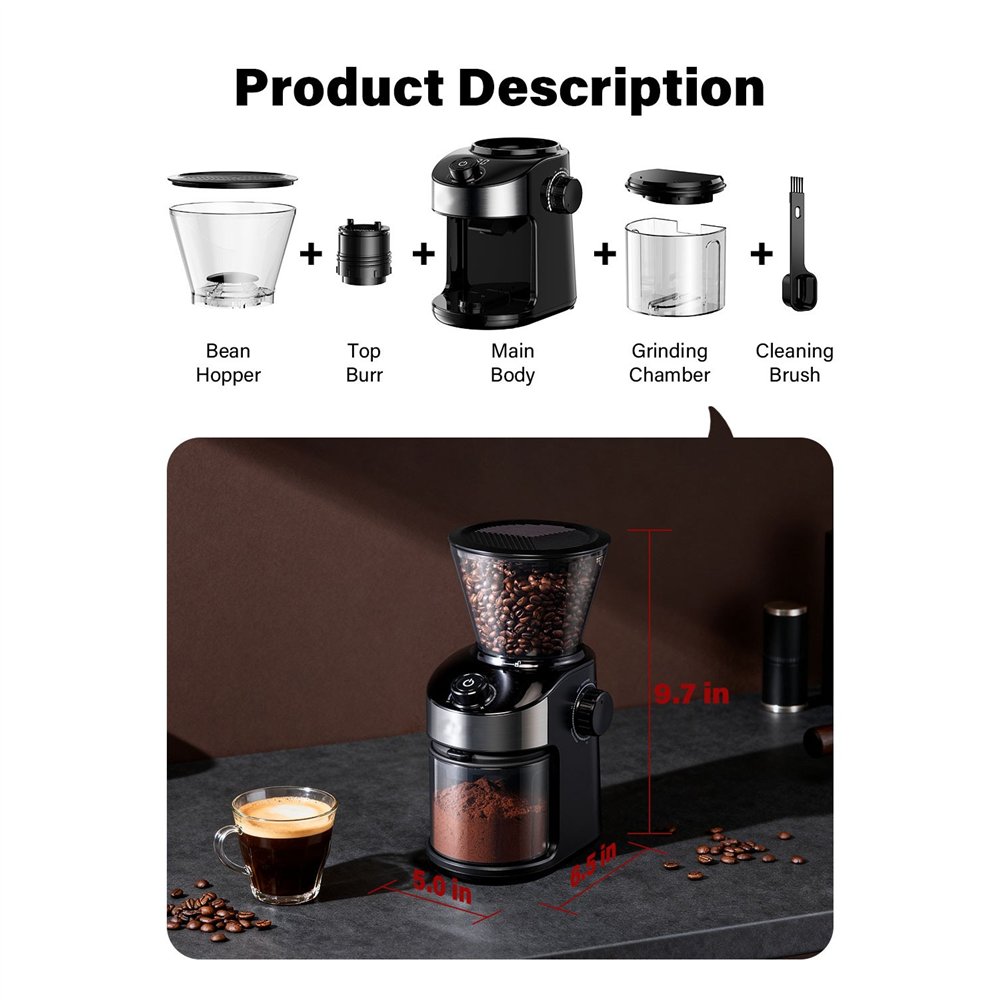 Commercial Flat Burr Coffee Grinder 150W with 240g Bean Hopper Black | Professional CS25CG836B