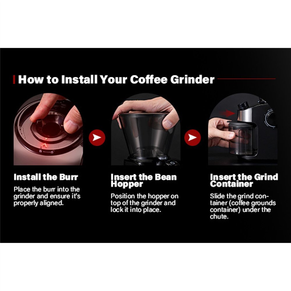 Commercial Flat Burr Coffee Grinder 150W with 240g Bean Hopper Black | Professional CS25CG836B
