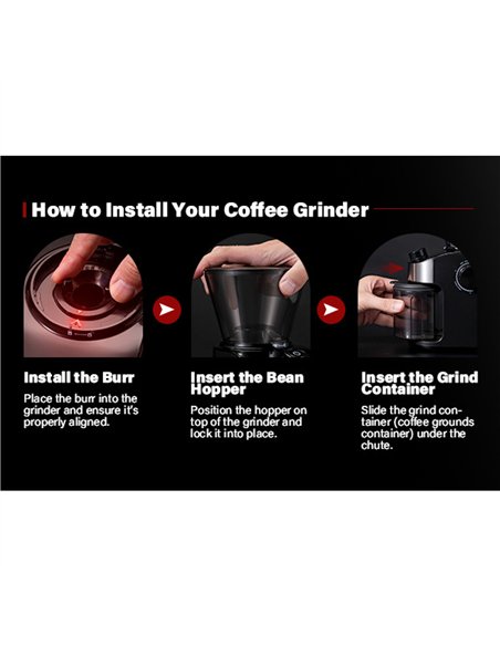 Commercial Flat Burr Coffee Grinder 150W with 240g Bean Hopper Black | Professional CS25CG836B