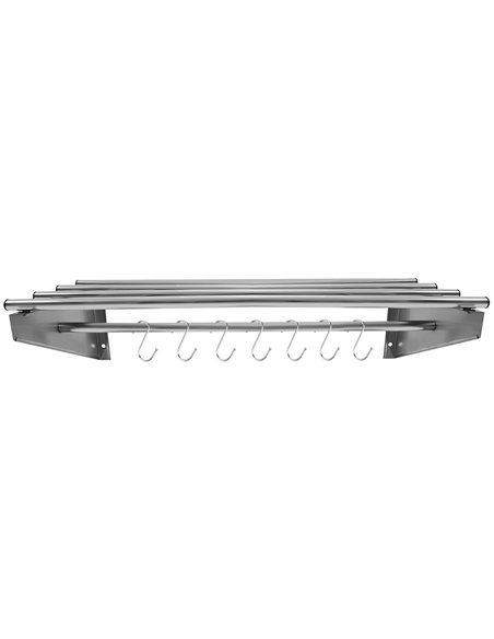 Commercial Stainless Steel Wall Mounted Rack 900×300×230mm 4+1 Tube with 7 S Hooks | Professional CS25RTW230090