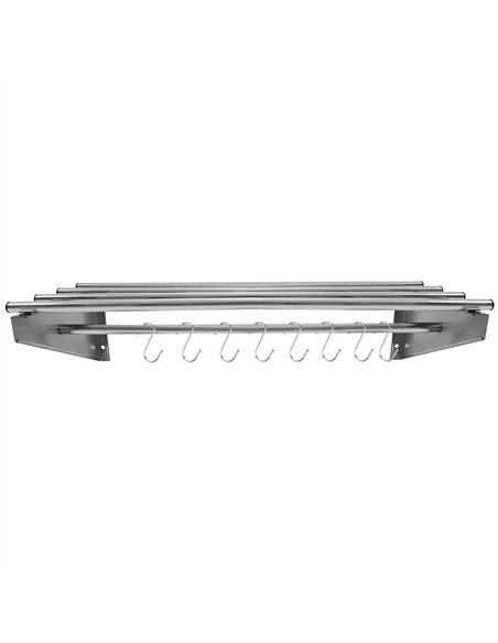 Commercial Stainless Steel Wall Mounted Rack 1000×300×230mm 4+1 Tube with 8 S Hooks | Professional CS25RTW230100