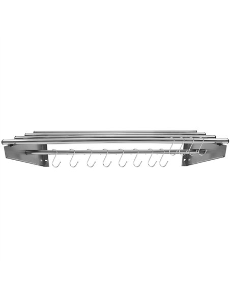 Commercial Stainless Steel Wall Mounted Rack 1400×300×230mm 4+1 Tube with 12 S Hooks | Professional CS25RTW230140