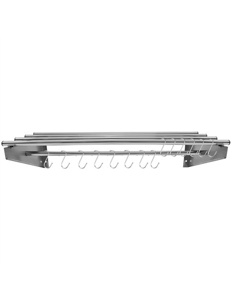 Commercial Stainless Steel Wall Mounted Rack 1800×300×230mm 4+1 Tube with 16 S Hooks | Professional CS25RTW230180