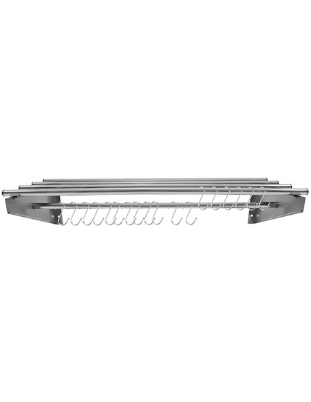 Commercial Stainless Steel Wall Mounted Rack 2000×300×230mm 4+1 Tube with 18 S Hooks | Professional CS25RTW230200