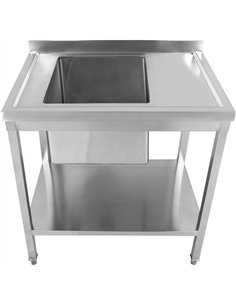 Commercial Stainless Steel Sink Table 1000 x 700 x 950mm 1 Bowl Left with Splashback and Bottom Shelf | Professional CS25STD1070