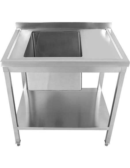 Commercial Stainless Steel Sink Table 1000 x 700 x 950mm 1 Bowl Left with Splashback and Bottom Shelf | Professional CS25STD1070