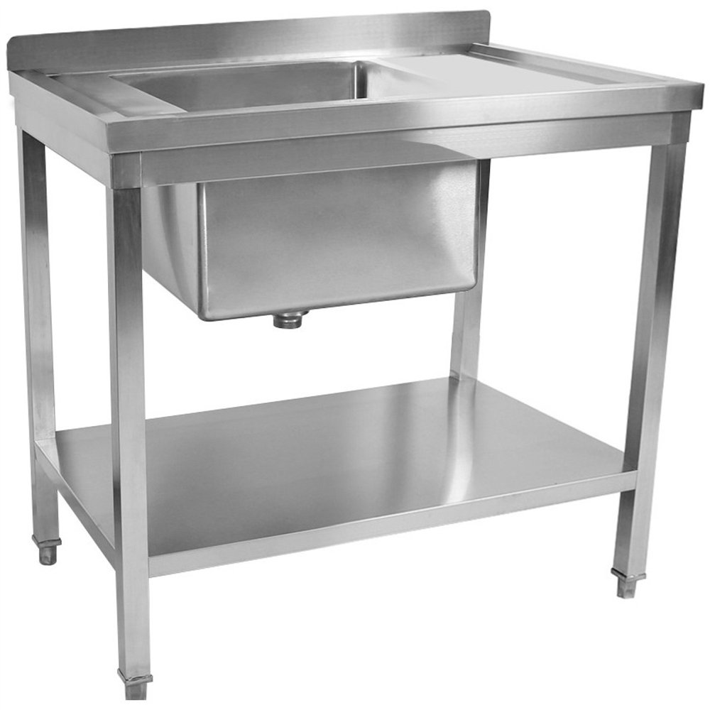 Commercial Stainless Steel Sink Table 1000 x 700 x 950mm 1 Bowl Left with Splashback and Bottom Shelf | Professional CS25STD1070
