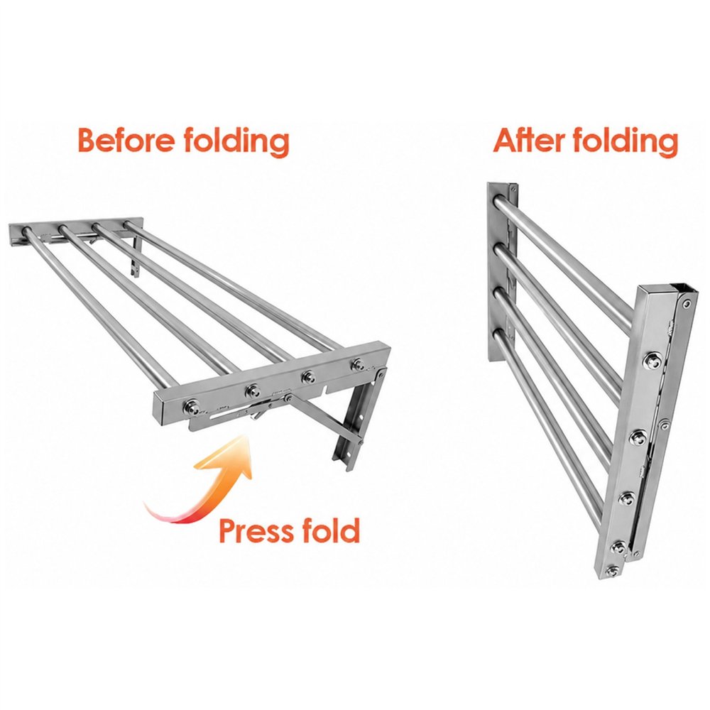 Commercial Foldable Stainless Steel Wall Mounted Rack Shelf 1200×300×230mm 4 Tube | Professional CS25TRW51230