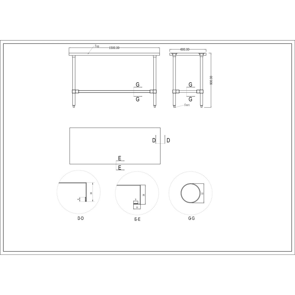 Professional Built to Last Commercial Stainless Steel Work Table No Bottom shelf 1500x600x900mm For Commercial Kitchens
